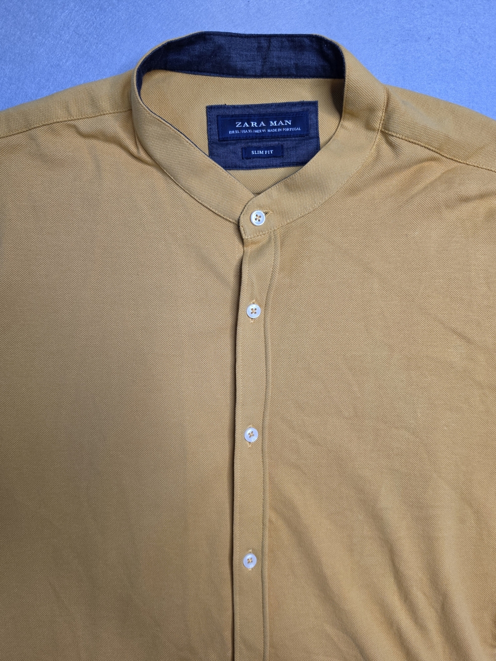 Zara Slim Fit Mustard Band Collar Button Down Shirt Large